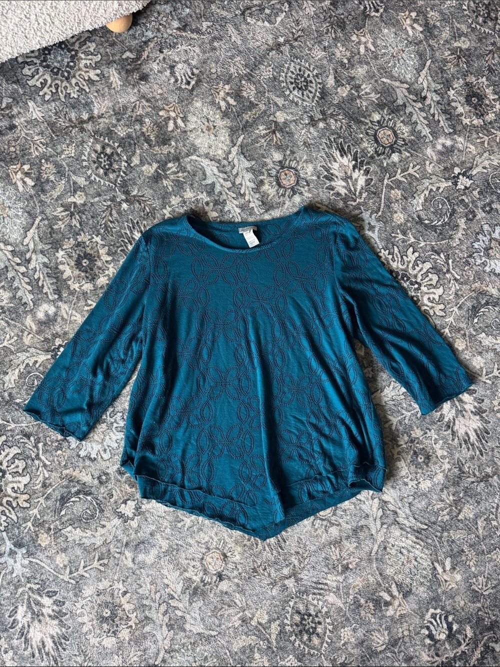 Multiples Lace-Texture 3/4 Sleeve Top - Picture 1 of 6